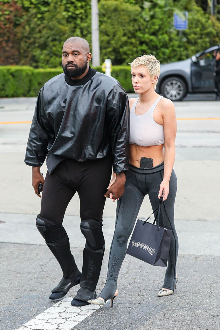Stylish couple Kanye West and Bianca Censori walk hand in hand after date night at Cecconi's